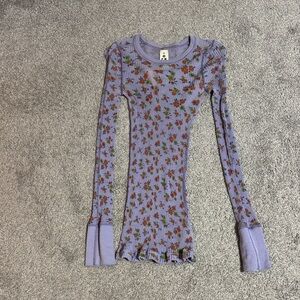 Free People Floral Ribbed Long Sleeve Top